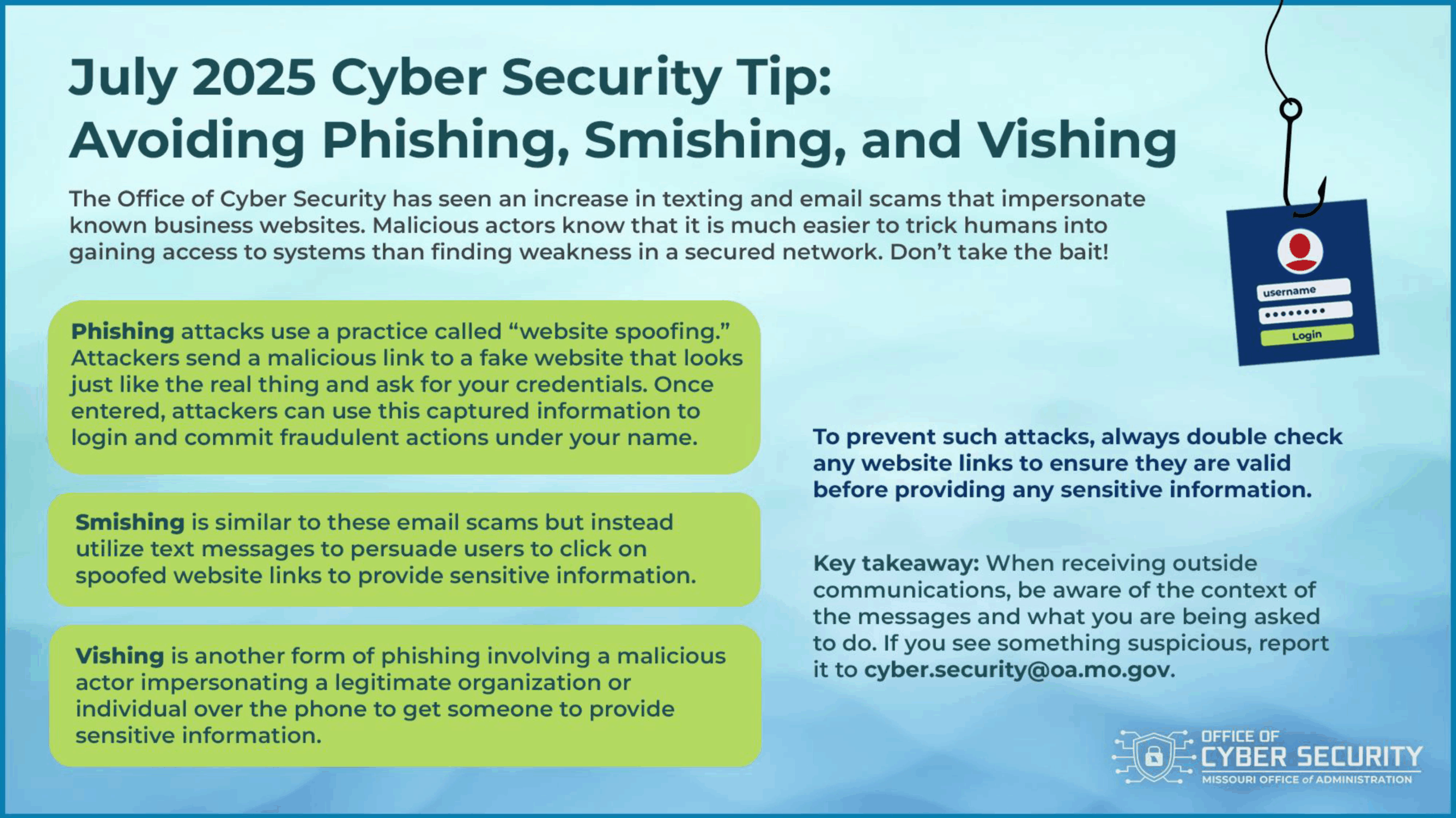 July 2025 Cyber Security Tip: Avoiding Phishing, Smishing, and Vishing